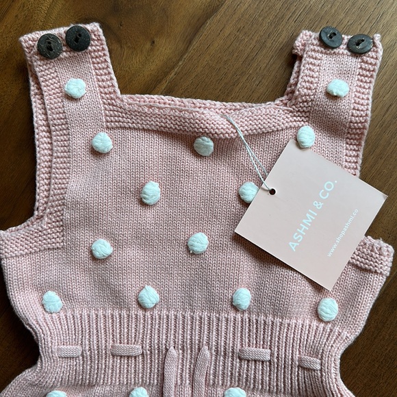 NWT Ashmi & Co Pink Knit Camila Romper, Pink & White 3-6 months - Picture 3 of 5